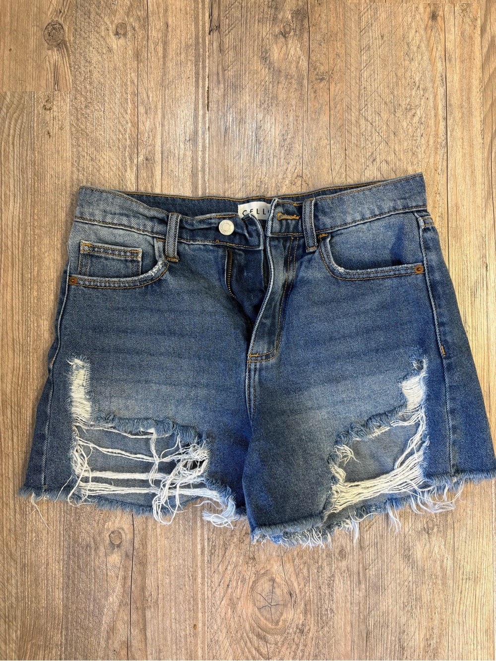Cello Distressed Jean Shorts - Blue